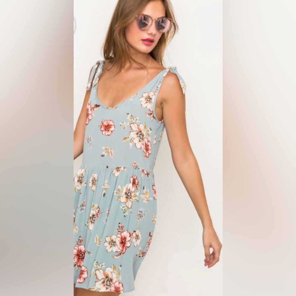 Hem & Thread mint floral tie shoulder mini dress Sz S NWT - Picture 4 of 9